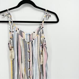 Blue Island Vertical Stripe Tie Strap Full Button Midi Dress